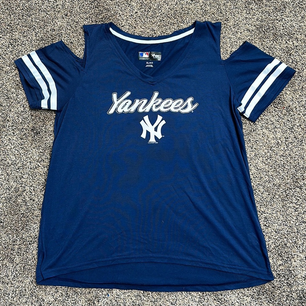 Yankees Studded Top with Shoulder Accent